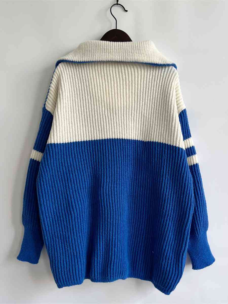 Maxct &Ribbed Two-Tone Half Zip Sweater