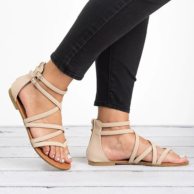 PU Leather Flat Gladiator Sandals Maxct