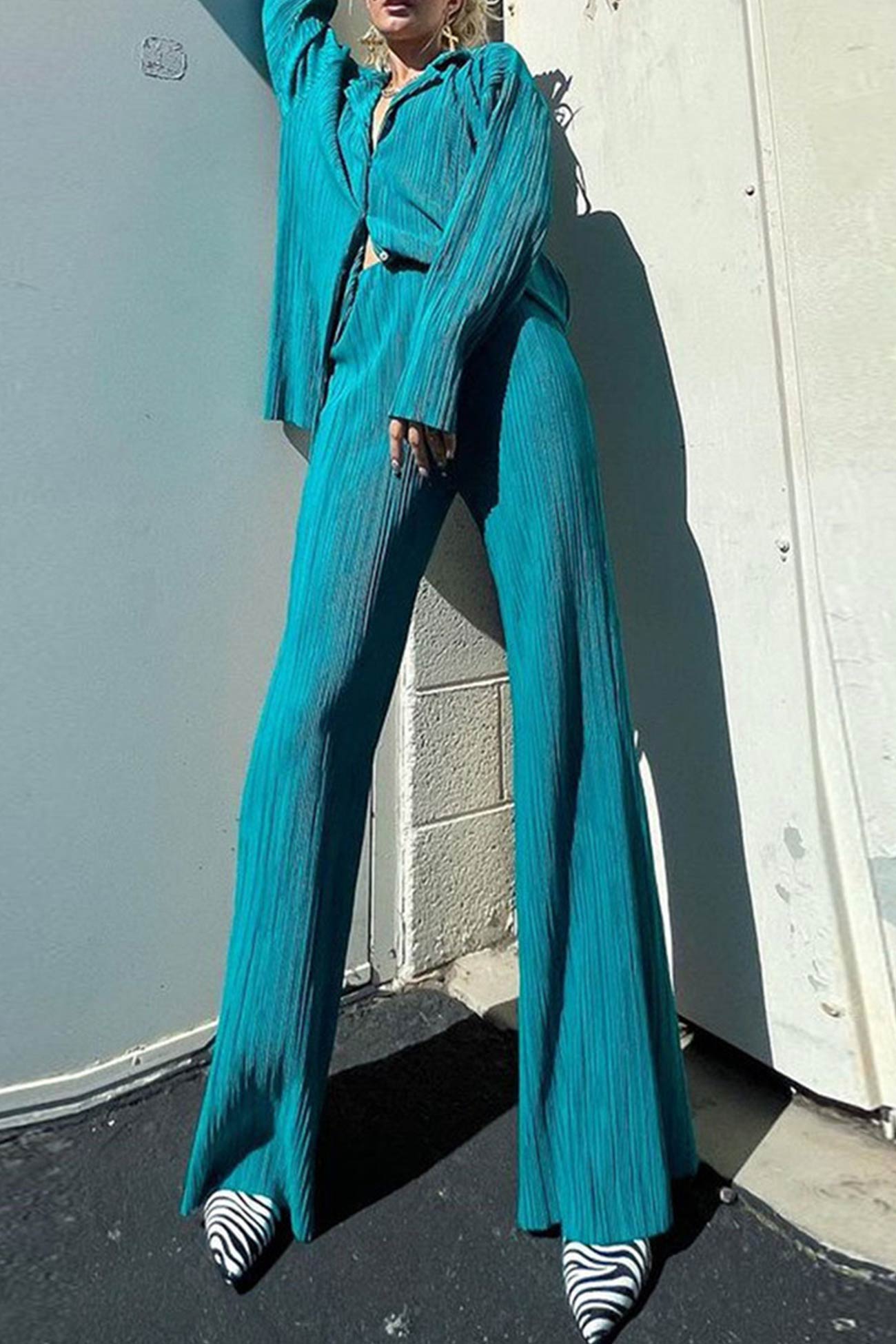 Maxct Pleated Shirt Wide Leg Pants Set - Image 24