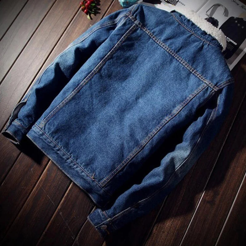 Maxct &Men's Warm Fleece-Lined Denim Cowboy Jacket