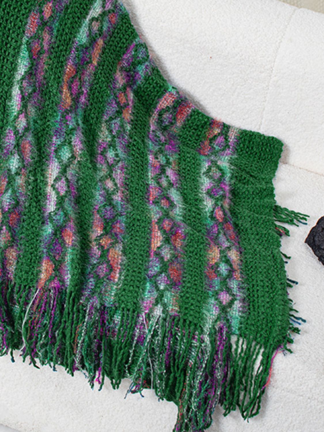 Maxct &Fringe Contrast Hooded Poncho