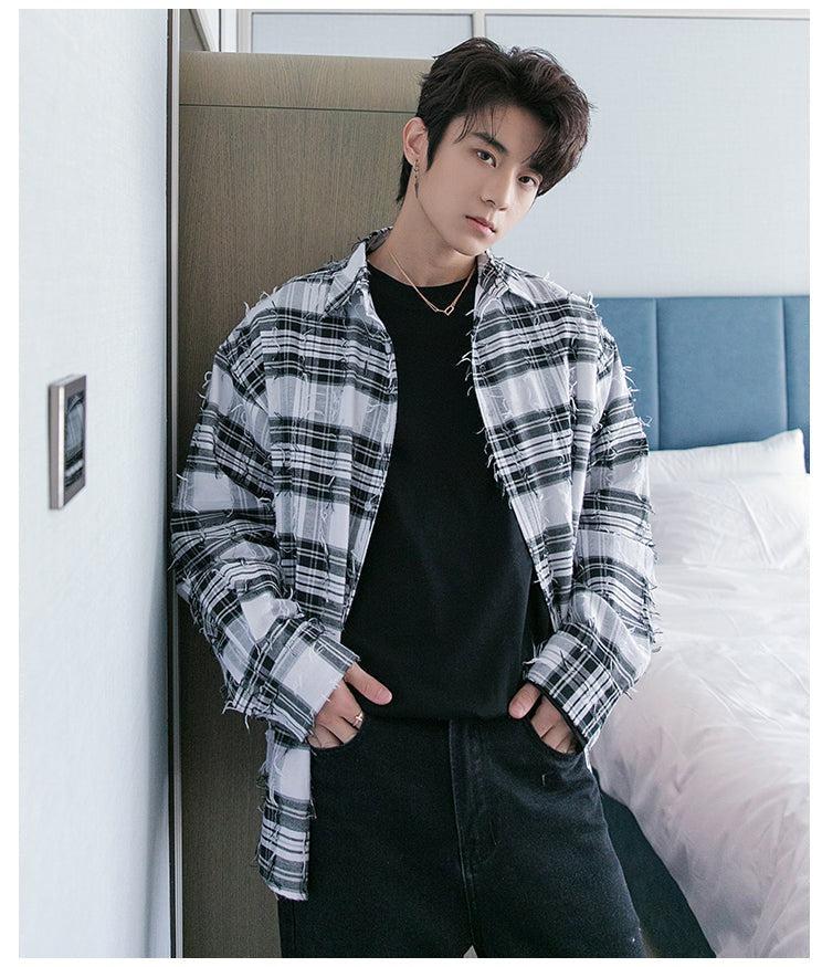 Maxct Fringed Plaid Shirt Jacket