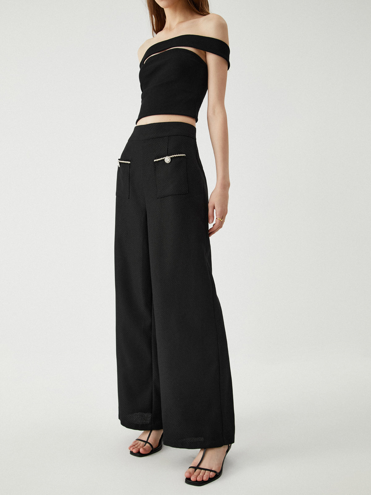Maxct Contrast Trim Pocket Wide Leg Pants