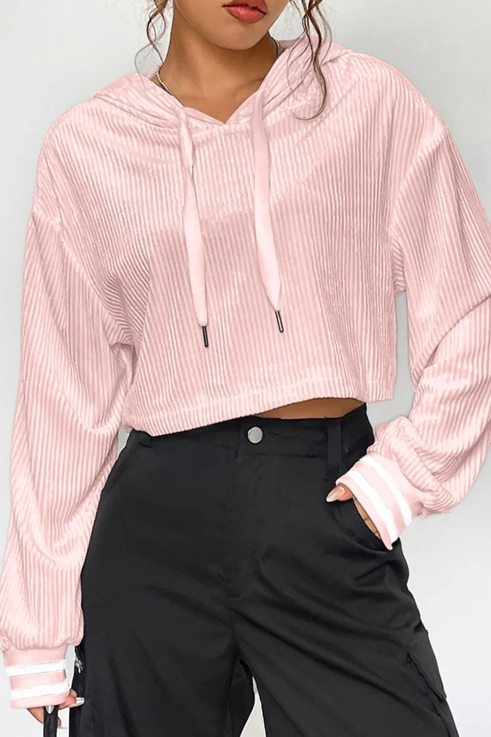 Maxct &Drawstring Drop Shoulder Long Sleeve Hoodie