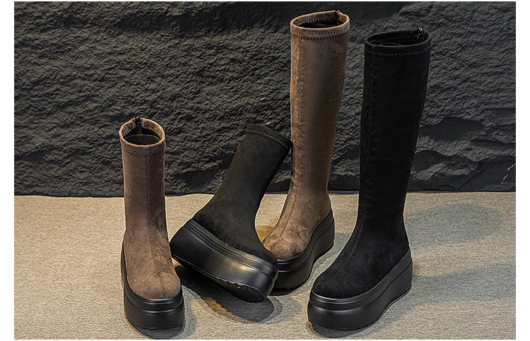 Women's 8cm Suede Leather Platform Boots - true deals club