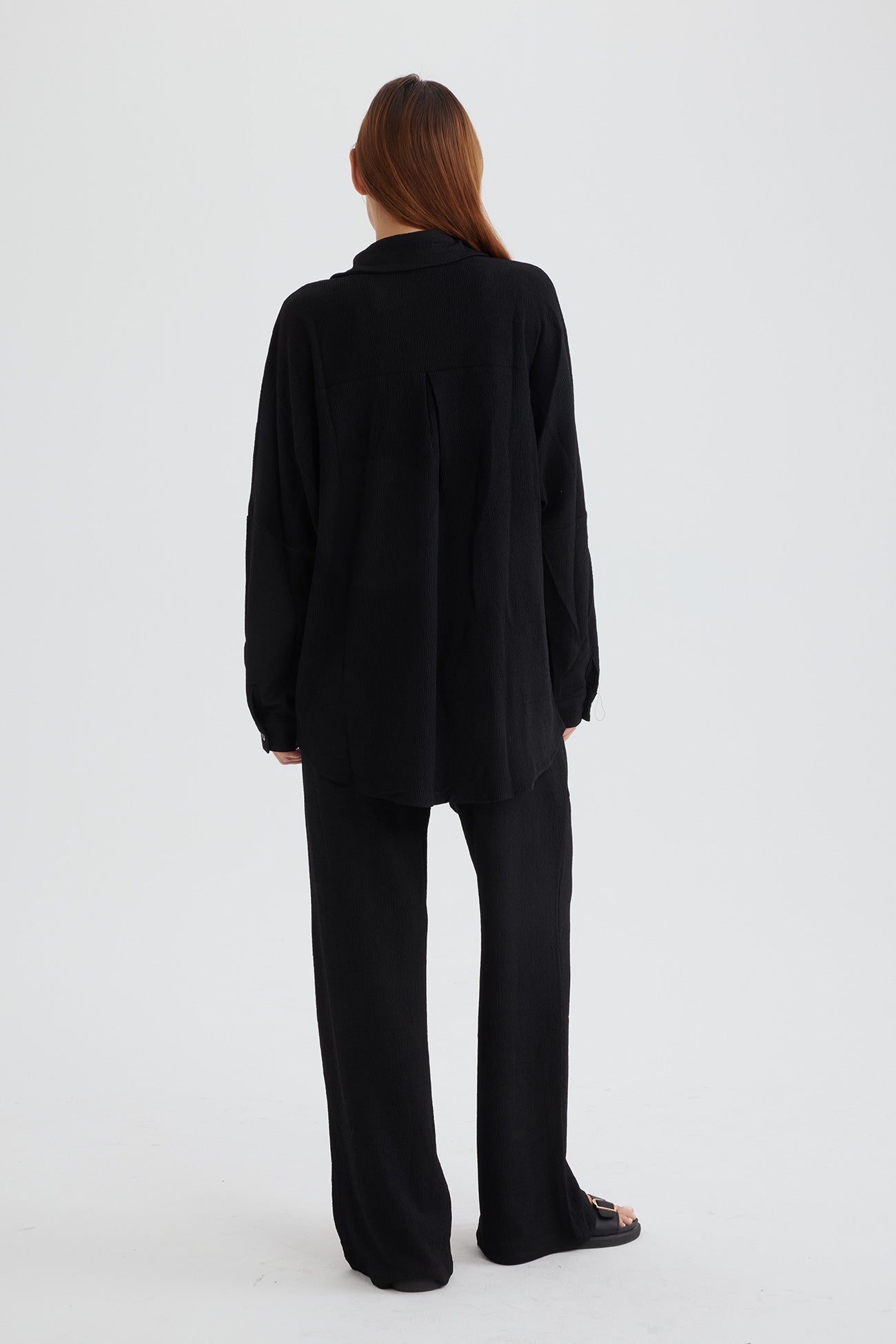 Maxct Two Piece Solid Color Long Sleeve Shirt Long Pants Set