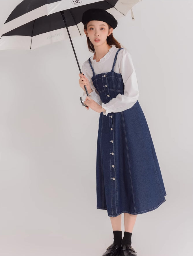 Button Down Denim Cami Midi Dress Maxct