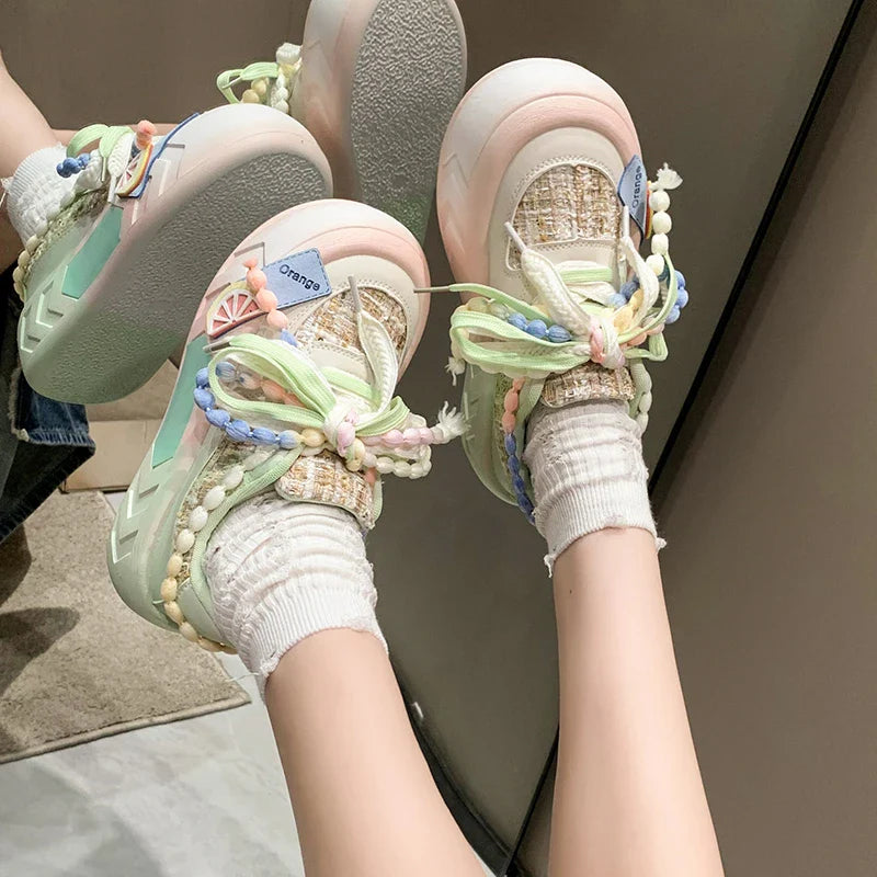Cute Platform Round Toe Sneakers for Teens Maxct