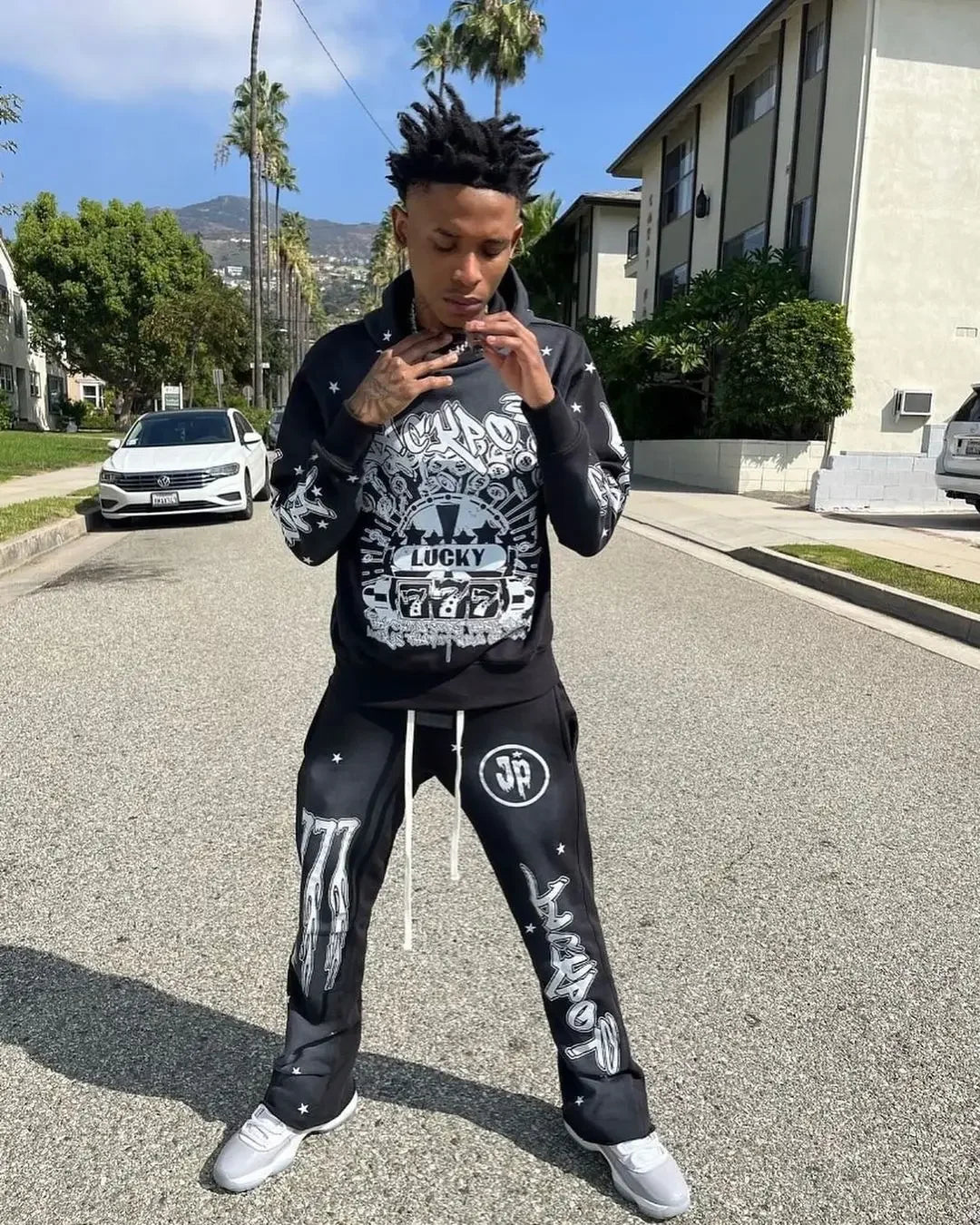 Maxct Mens Hoodie Sweatshirts and Sweatpants Two Piece Gothic Winter Tracksuit Sportswear Sets Y2k Harajuku Streetwear Men Clothing