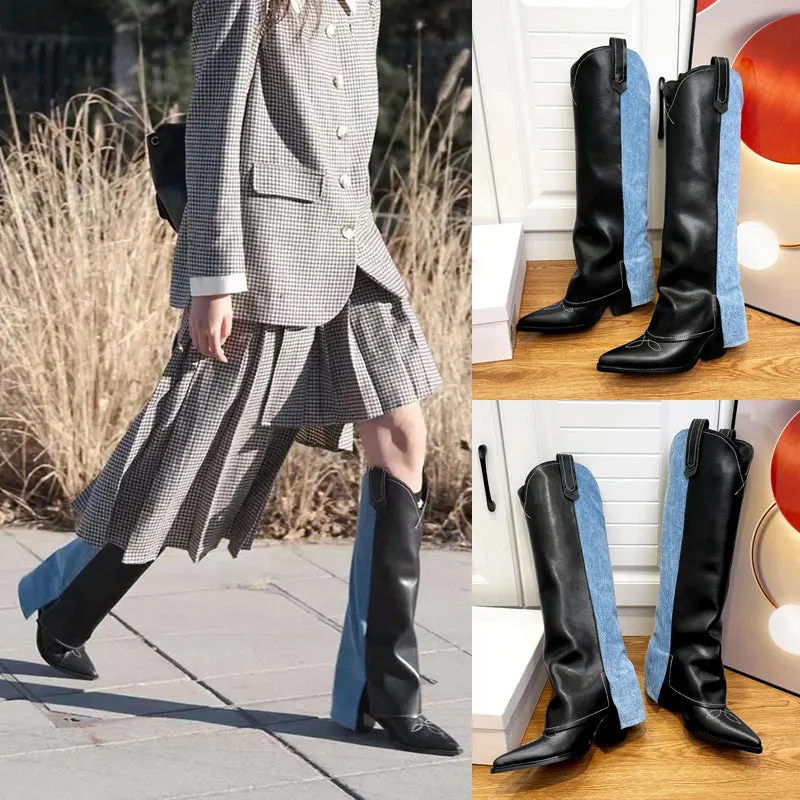 Wide-Shaft Wedge Boots Riding Boots Maxct