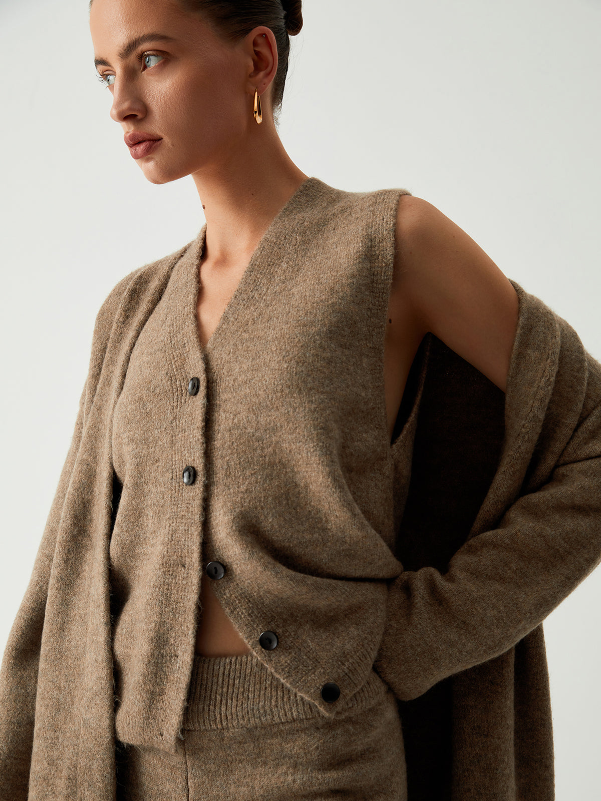 Maxct Leisure Long Cardigan Three Piece Pants Set