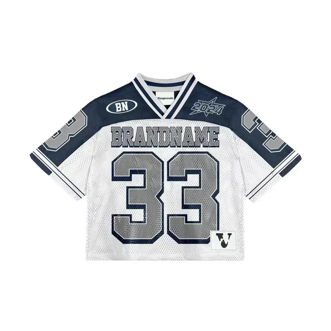 Maxct American Harajuku Trendy Y2K English Printed Baseball Sports Short-sleeved Men's Loose Casual Street T-shirt Football Jersey