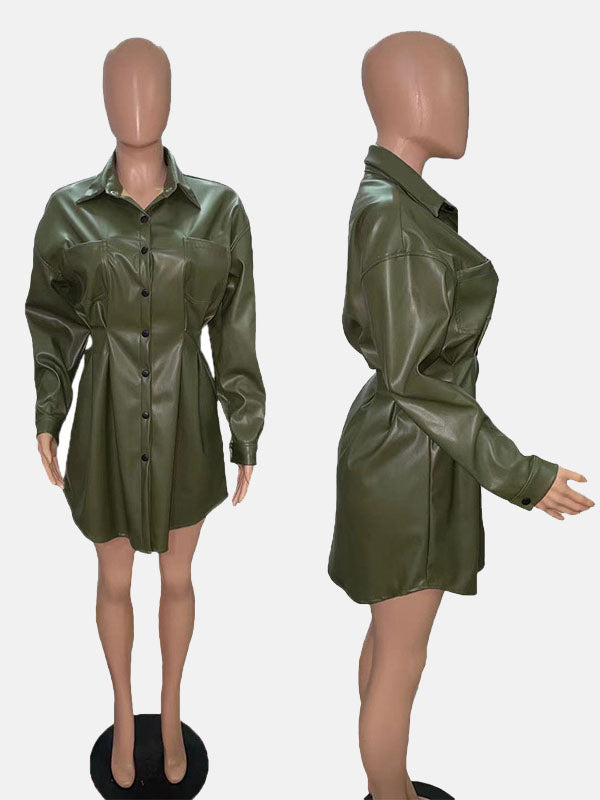 Buckle Fold Turndown Collar A Line Dresses Coat Maxct