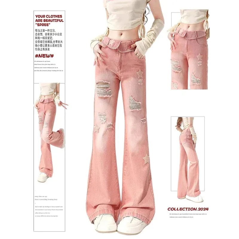 Ripped Jeans - Pink Star Denim for Women Maxct