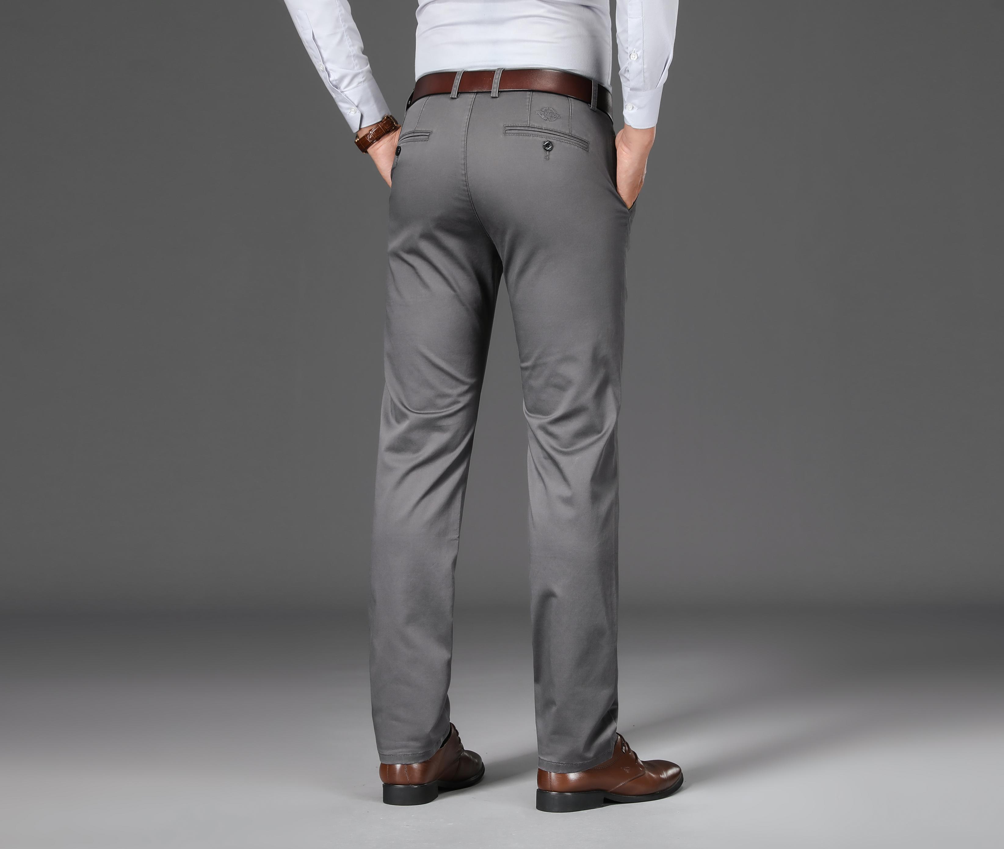 Classic Design Dress Pants, Men's Semi-formal Embroidery Stretch Dress Pants For Fall Winter Business