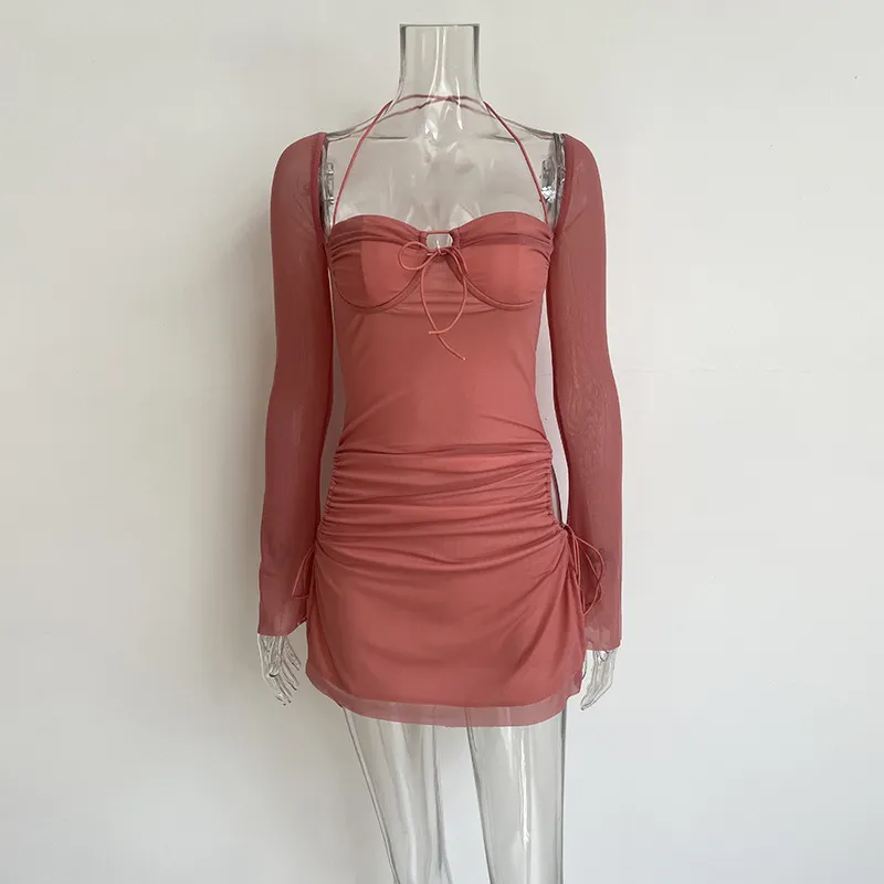 Maxct outfit inspo 6431 Autumn Long Sleeve Solid Color Inner High Waist Square Collar Short Skirt Wrapped Chest Elegant Commuter Waist-Tight Dress