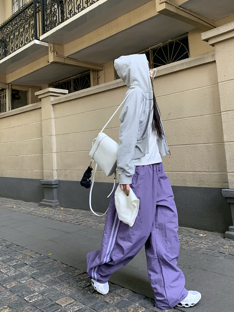 Grey Cropped Hoodies Zip Up Long Sleeve Sweatshirt Cardigan Oversized Autumn Fashion Wide Leg Track Pants Two Piece Sets