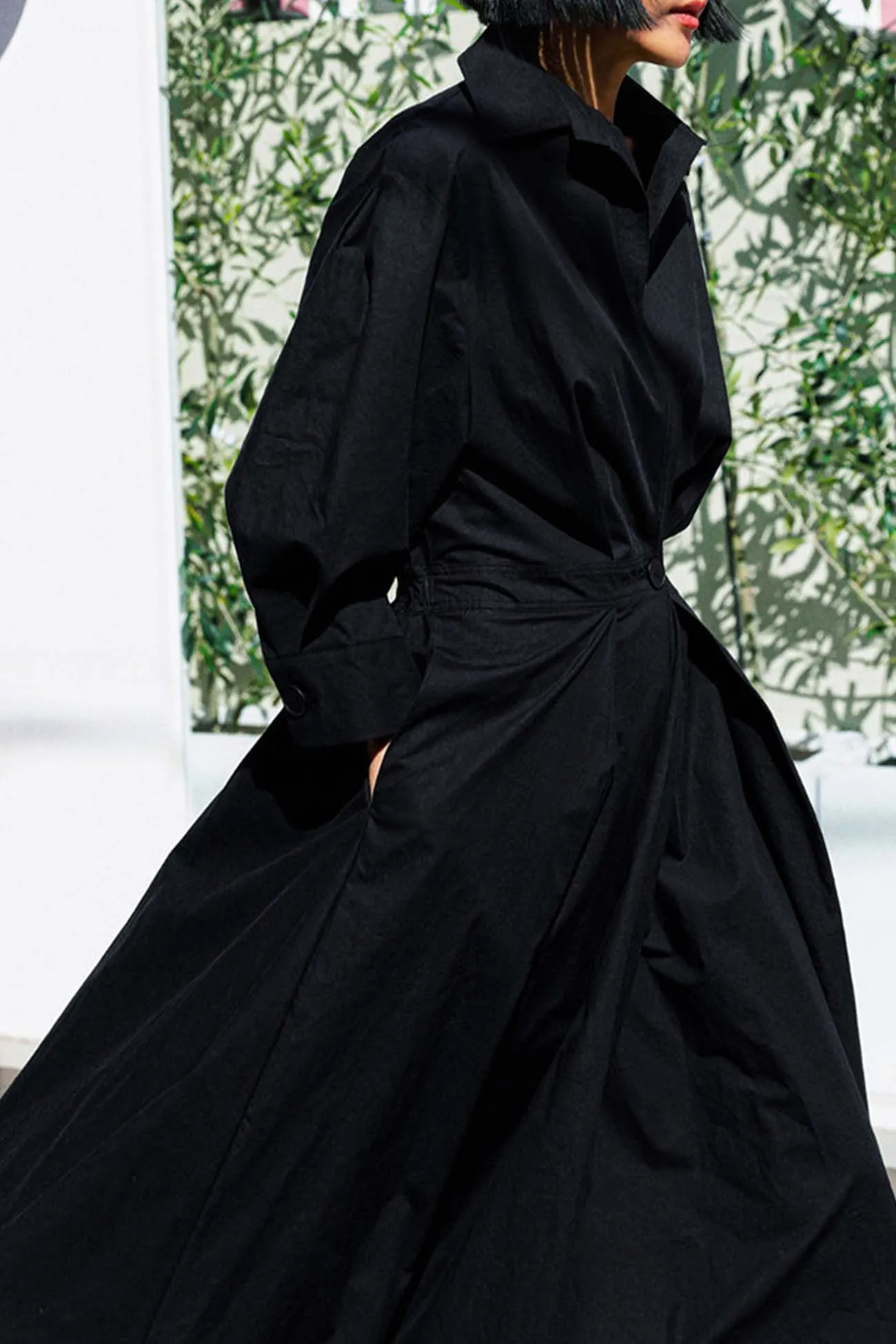 Maxct Cotton Long Sleeve A-Line Shirt Midi Dress