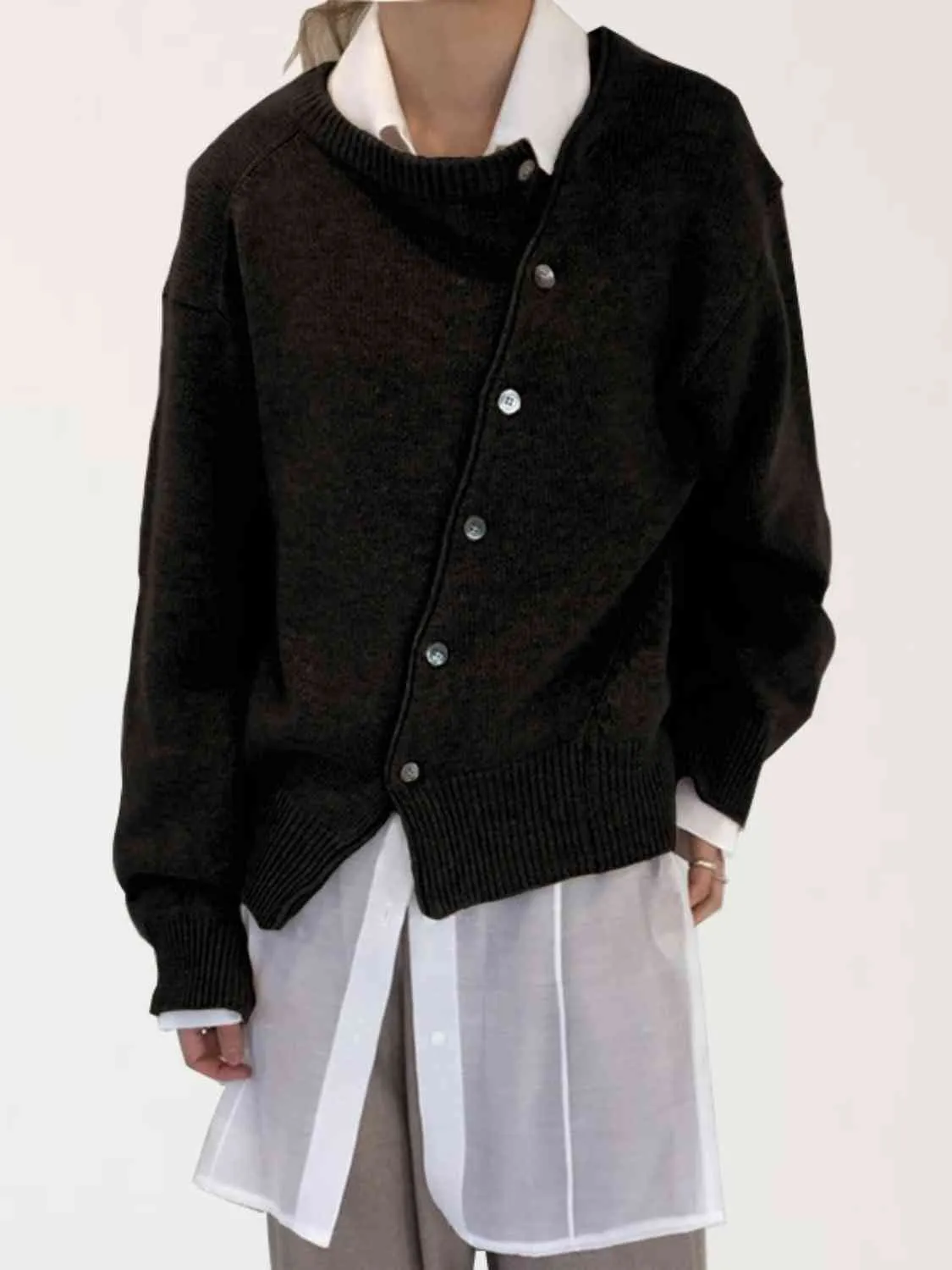 Maxct &Dropped Shoulder Buttoned Cardigan