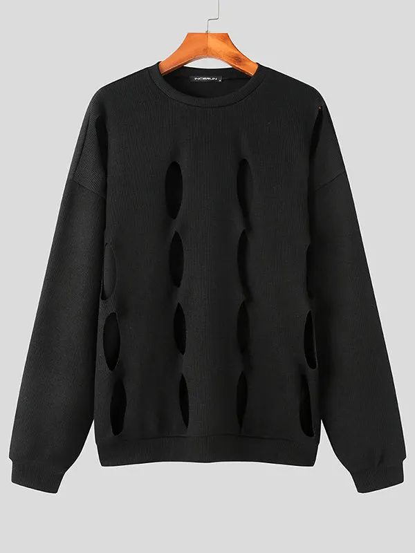 Maxct - Mens Solid Cutout Long Sleeve Sweater