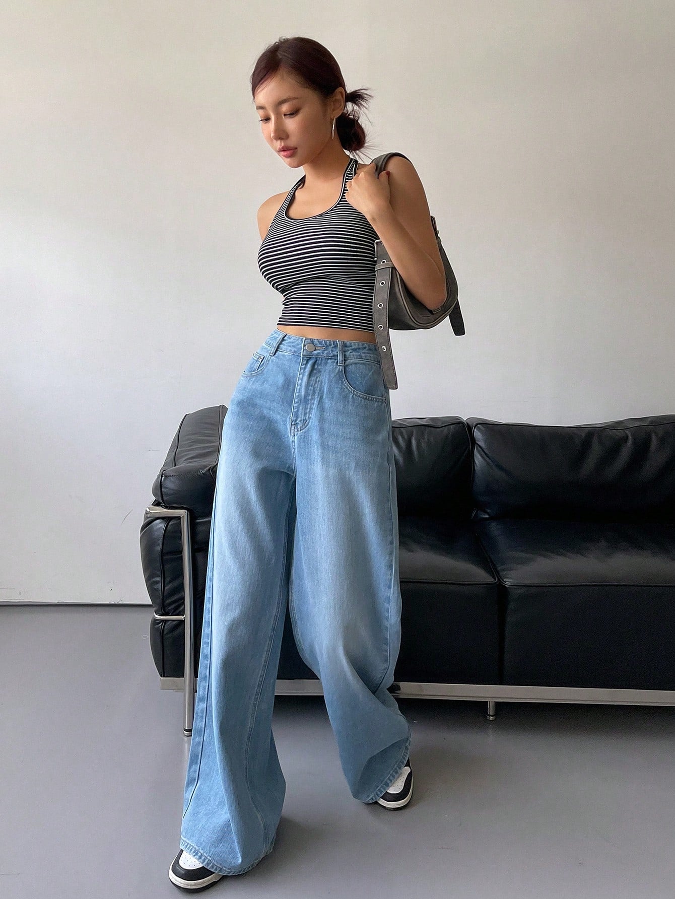 Maxct Women's Loose Fit Wide Leg Casual Denim Pants With Pockets