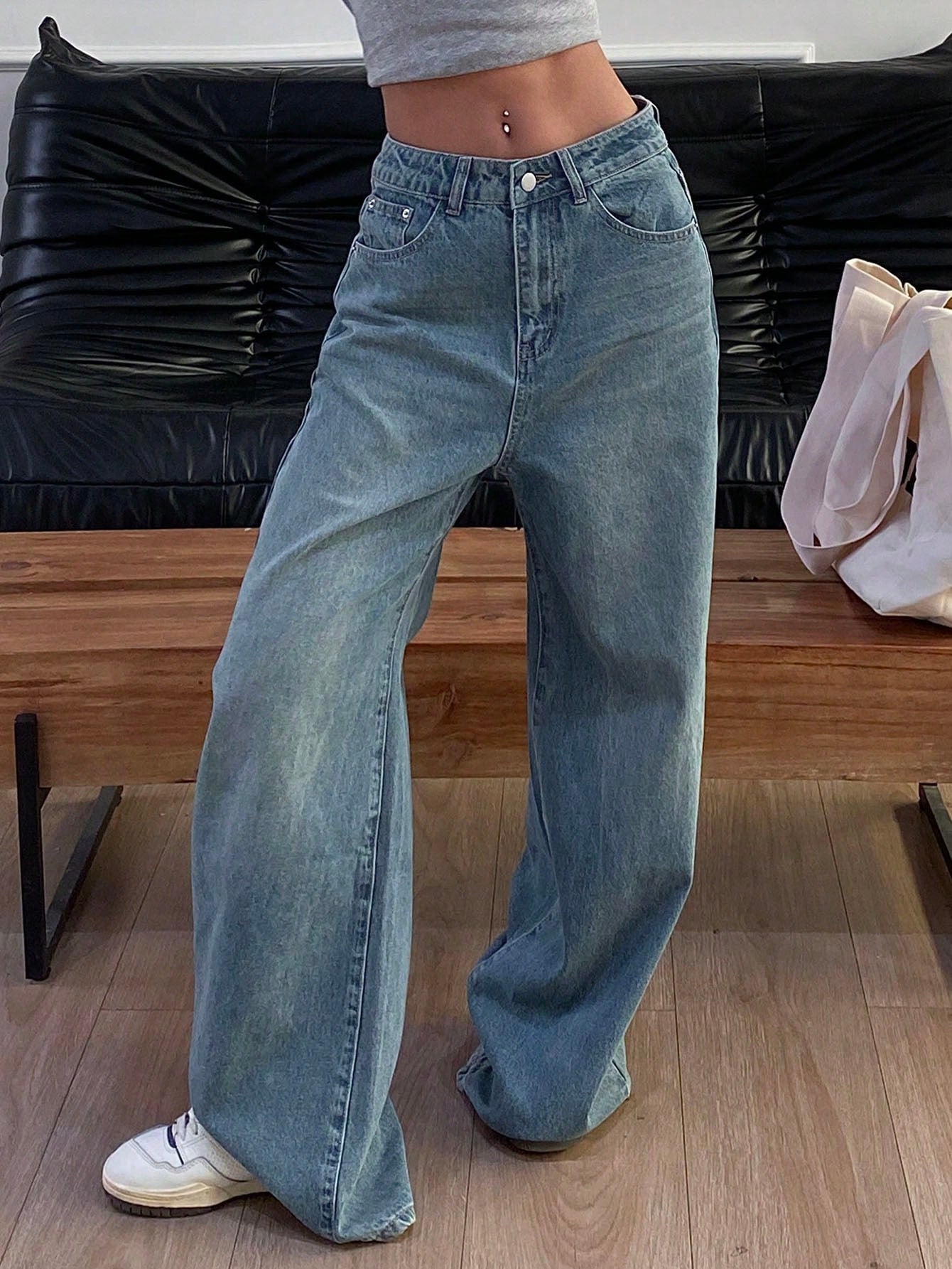 Maxct Women's Loose Fit Wide Leg Casual Denim Pants With Pockets