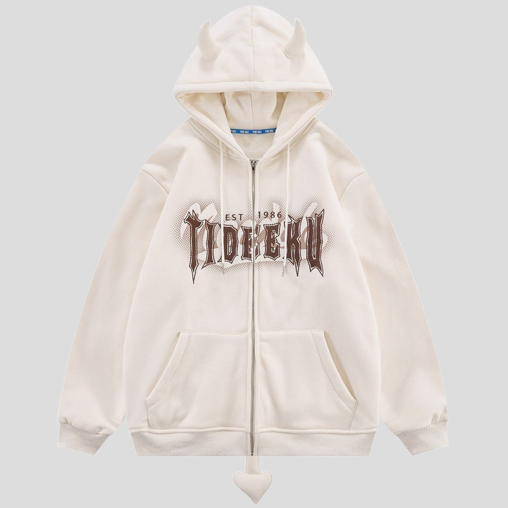 Demon Horns Tail Hoodies for Men Maxct