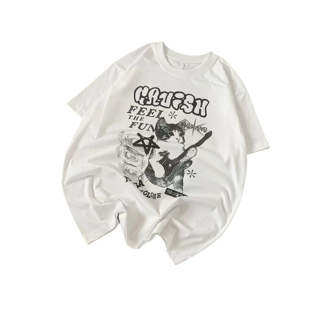 Maxct men’s fashion Niche Guitar Kitten Loose Short Sleeve T-shirt for Women - Image 5