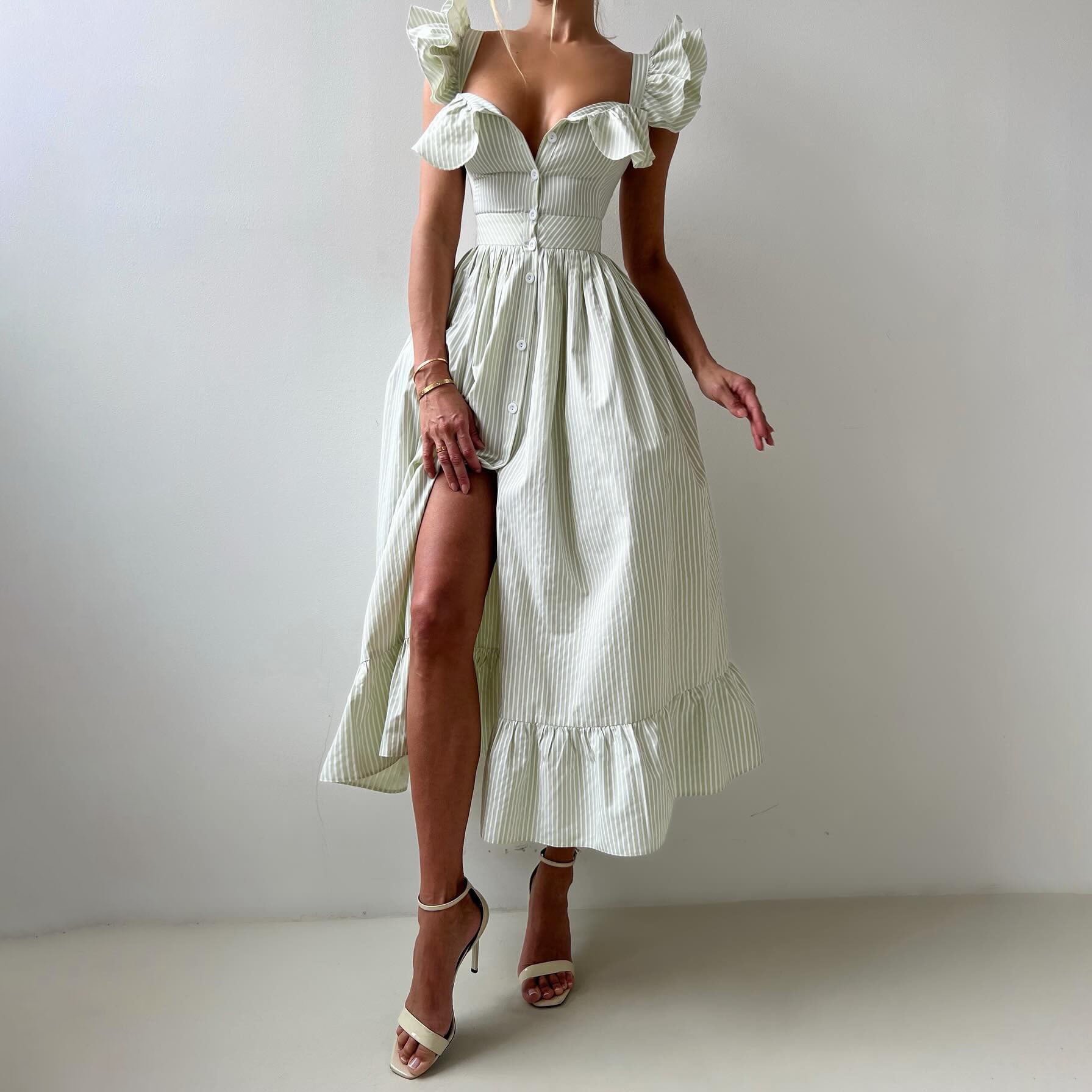 Ruffled Striped Midi Dress Maxct