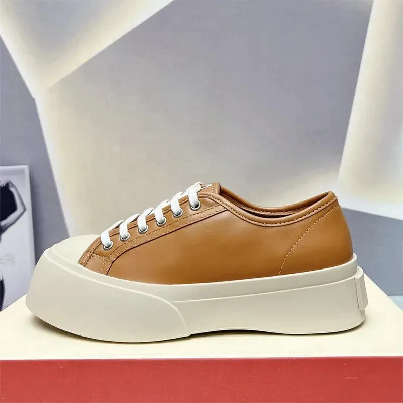 Platform Sneakers - Round Toe Lace-up Leather Comfort Maxct