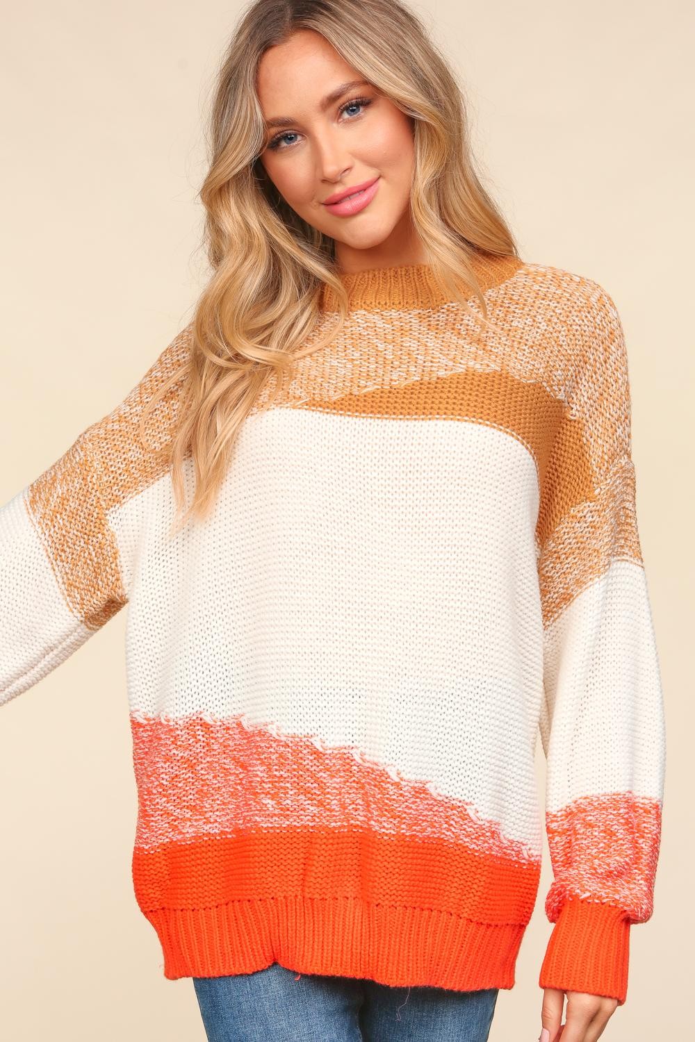 Maxct &Haptics Color Block Long Sleeve Sweater