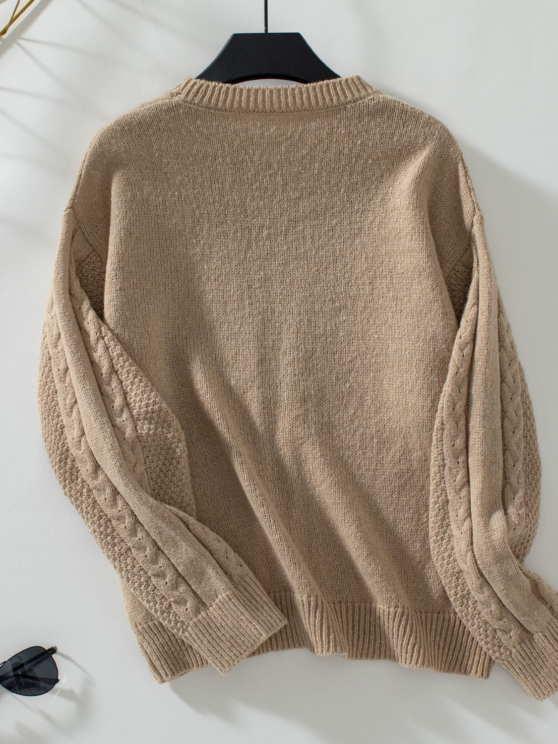 Maxct &Openwork Cable-Knit Round Neck Long Sleeve Sweater