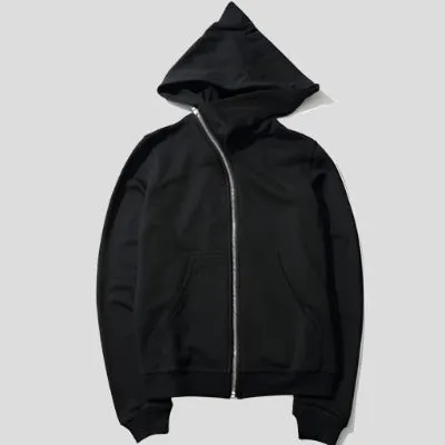 Unisex Full Zipper Harajuku Black Hoodie Maxct