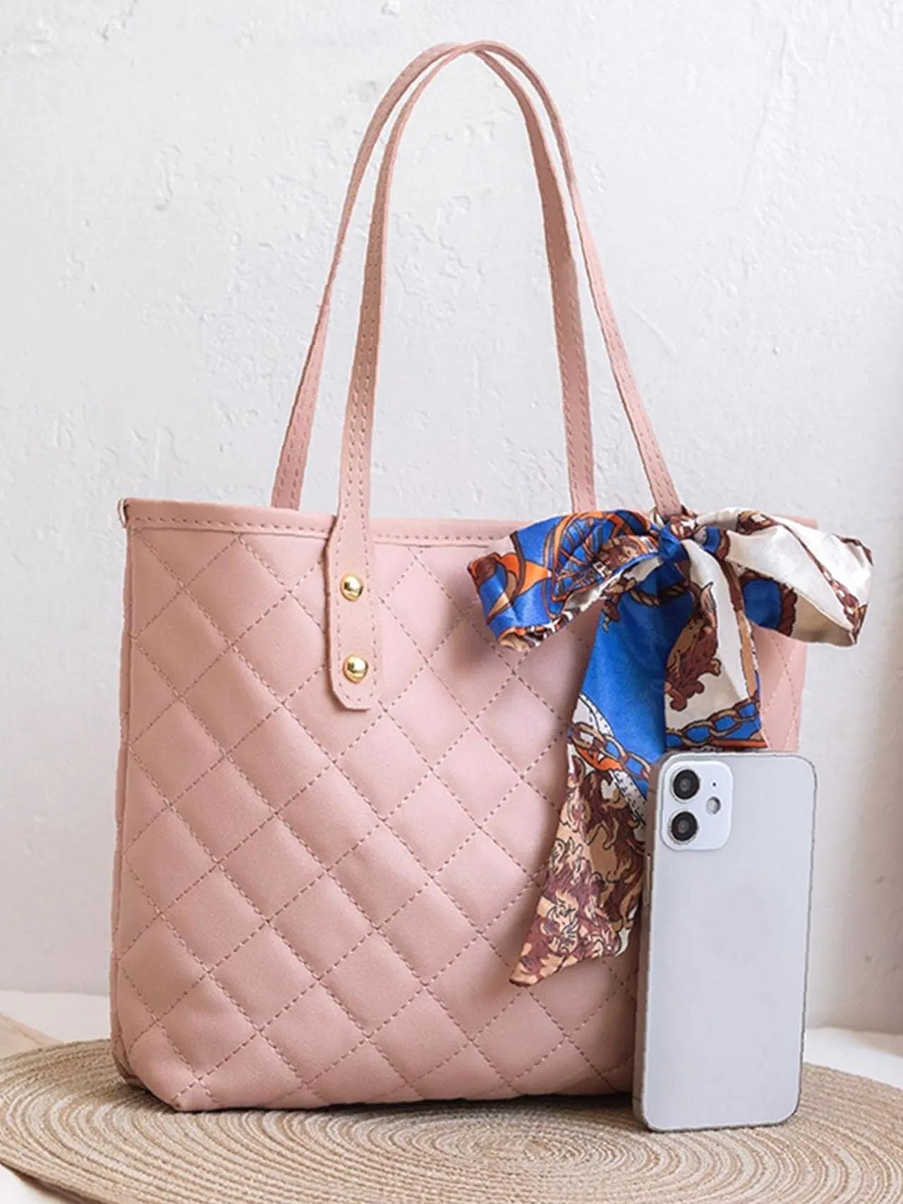 Maxct - Twilly Scarf Decor Quilted Shoulder Tote Bag  - Women Tote Bags