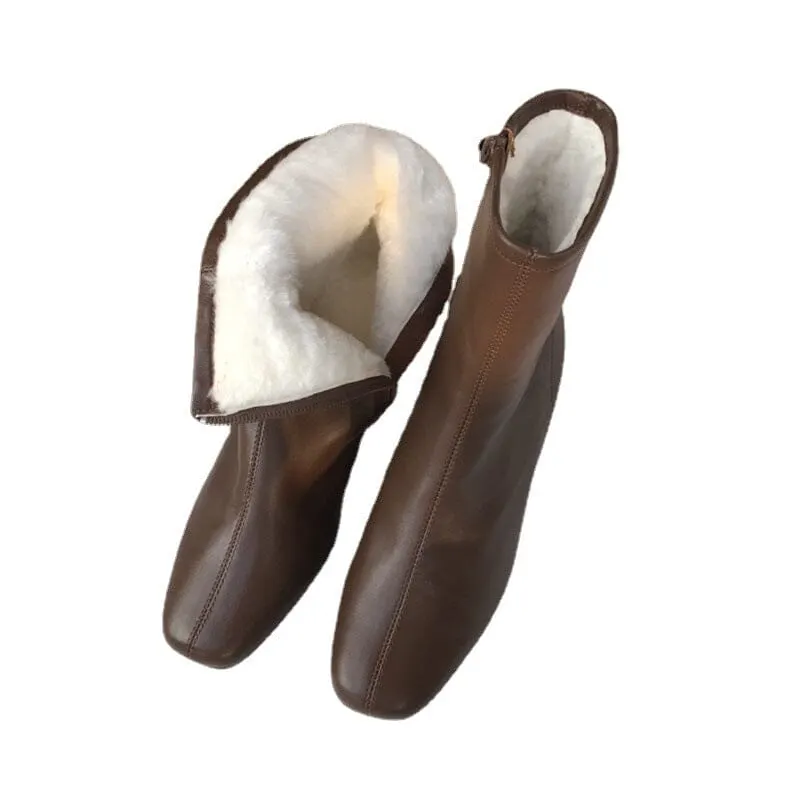 Classic Elegant Glove-Like Ankle Boots with Fleece Lined Mid Heel Maxct