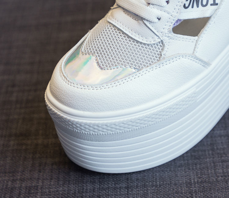 Genuine Leather Women's Platform Sneakers - 12cm Heel - true deals club