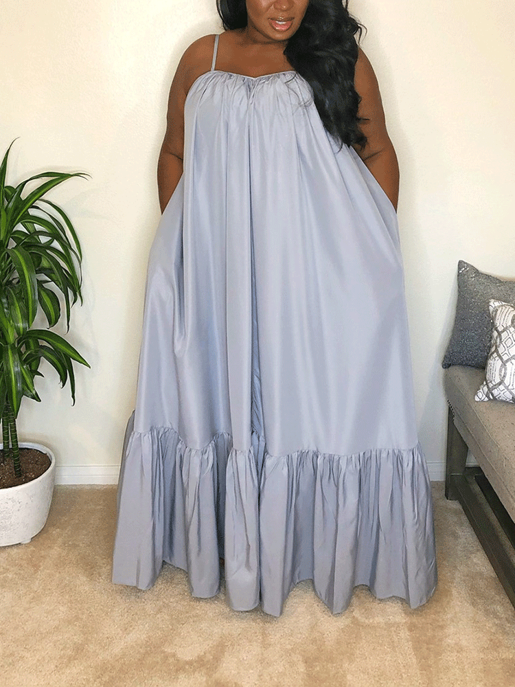 Spaghetti Strap Ruffle Maxi Dress Maxct