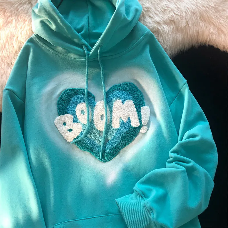 Maxct Love hooded sweater Y2K autumn new Korean version of loose long-sleeved shirt female student flocking love letter jacket trend