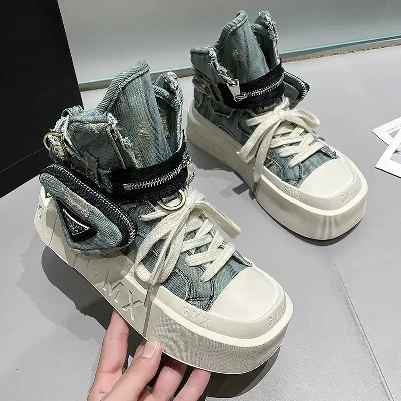 Women's Punk Gothic Denim Canvas Platform Ankle Boots Maxct