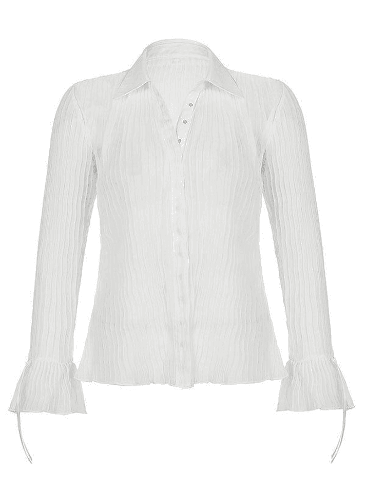 Maxct Semi Sheer Long Sleeve Pleated Blouse
