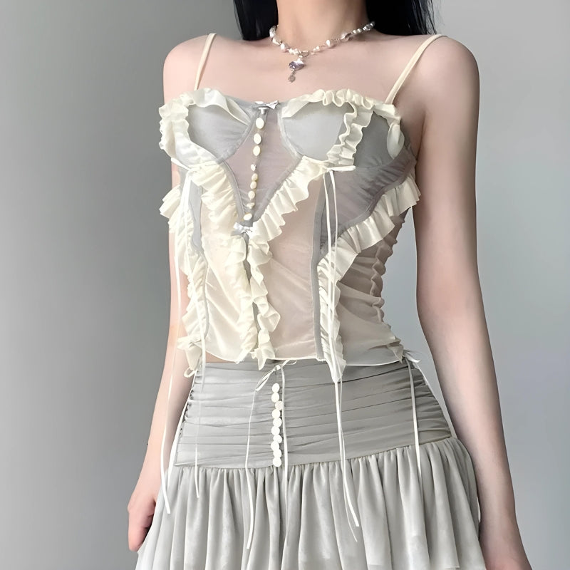 Maxct &Fairycore Ruffled Mesh Corset Top