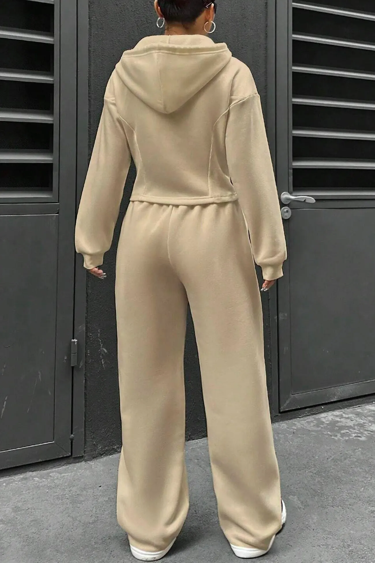 Maxct Solid Slim Fit Hoodie Pants Suits
