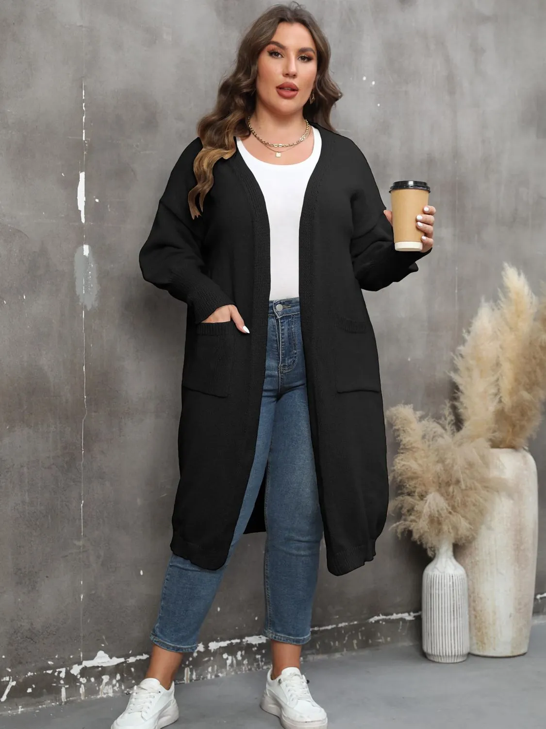Maxct &Plus Size Long Sleeve Pocketed Cardigan