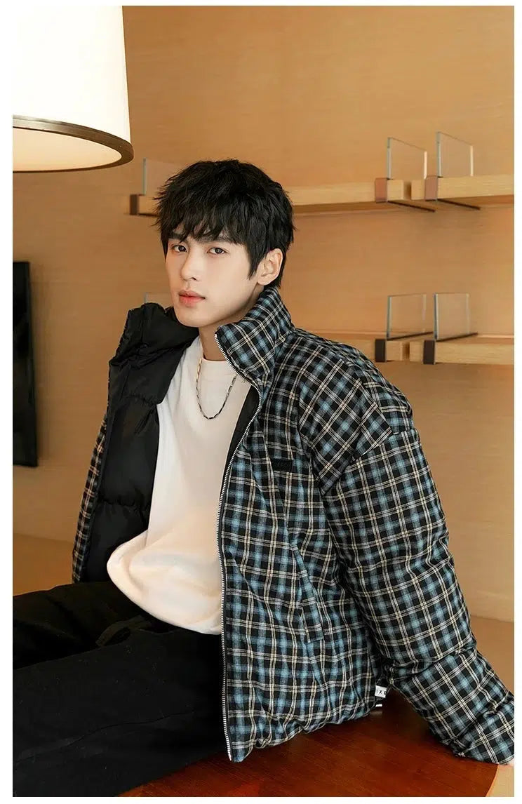 Maxct Short Double-Side Plaid Puffer Jacket