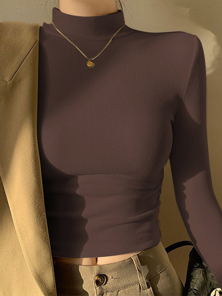 Maxct Double Sided Fleece Turtleneck Base Shirt Women Casual Slim Solid Long Sleeve Knitted Pullovers Lady Autumn Chic Thick Warm Tops