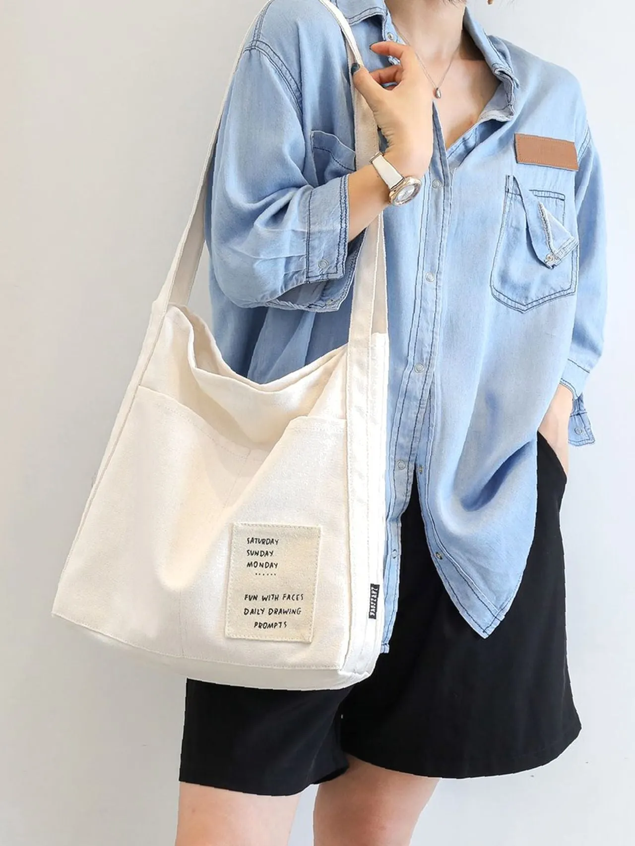 Maxct - Patch Decor Shoulder Tote Bag  - Women Tote Bags
