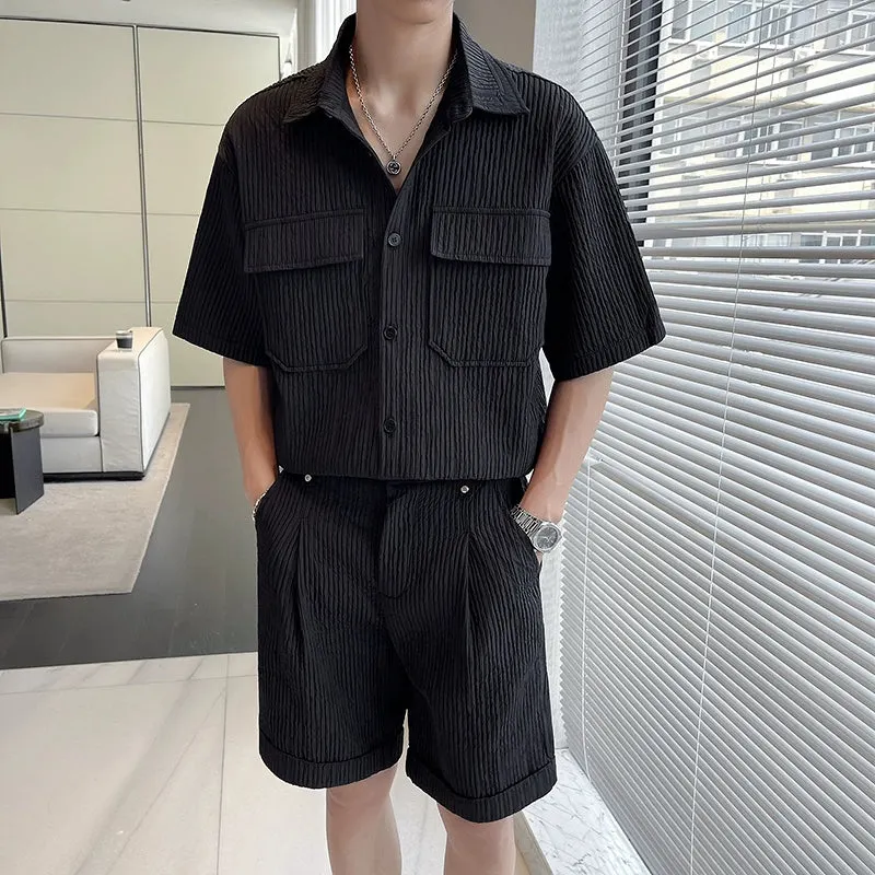 Maxct Pleated Simple Shirt and Shorts Set