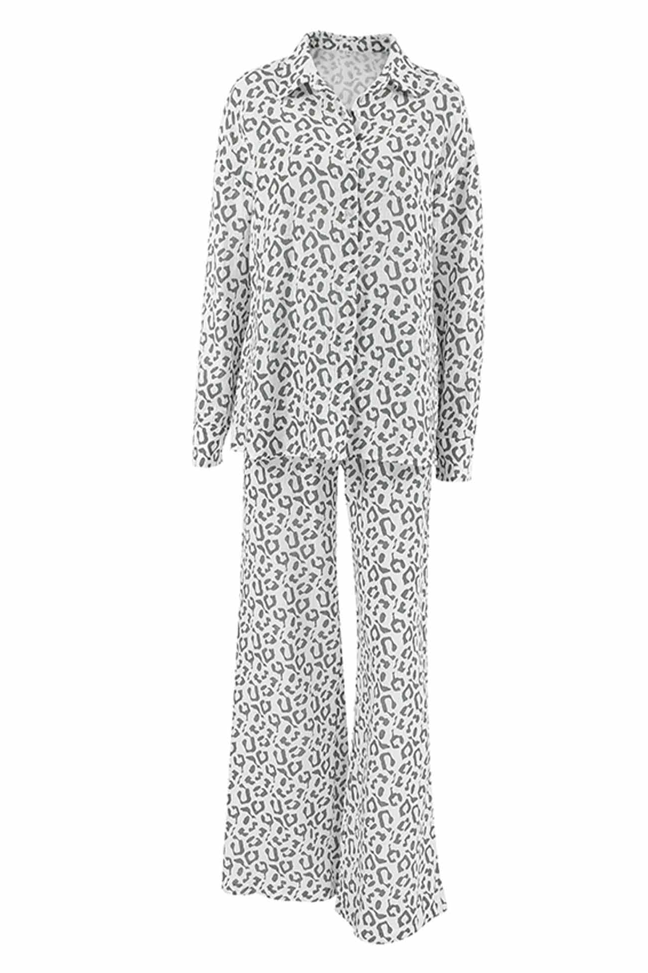 Maxct Cotton Leopard Shirt Long Pants Two-Piece Set