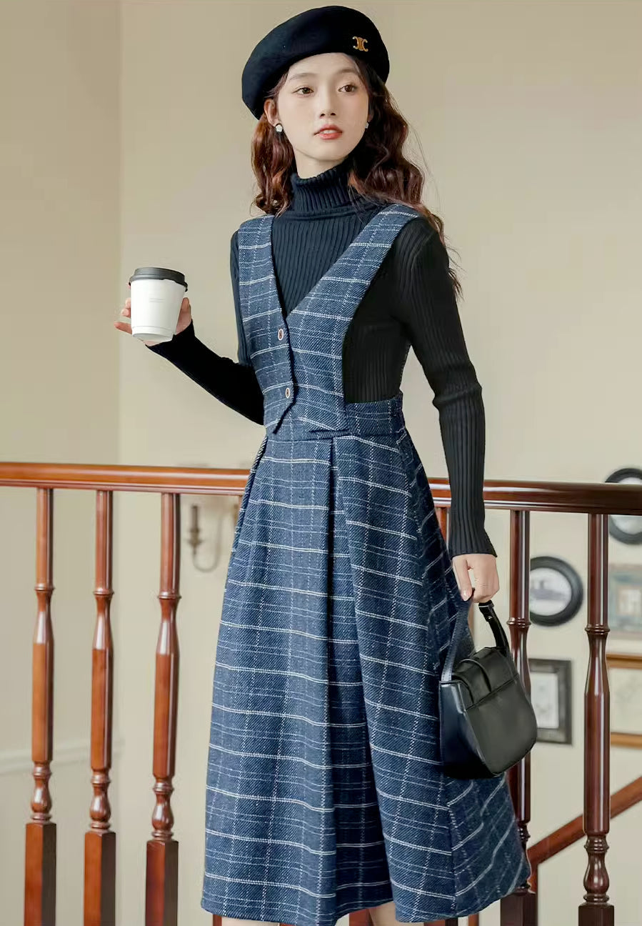 Plaid Vest Pinafore Dress Maxct