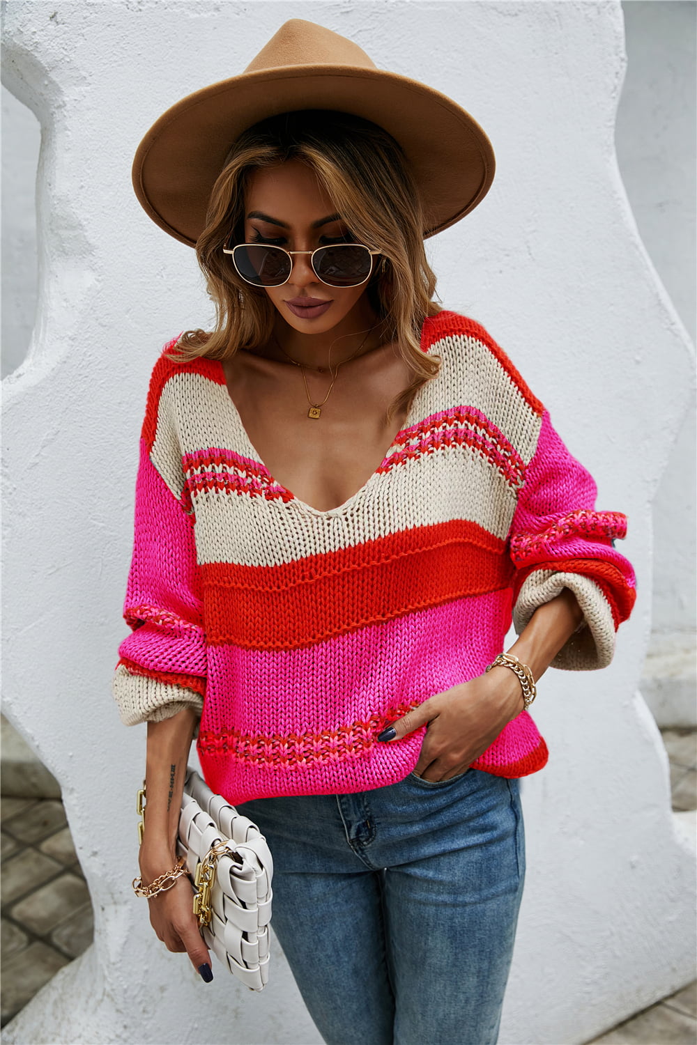 Maxct &Angel Wings Color Block Scoop Neck Sweater